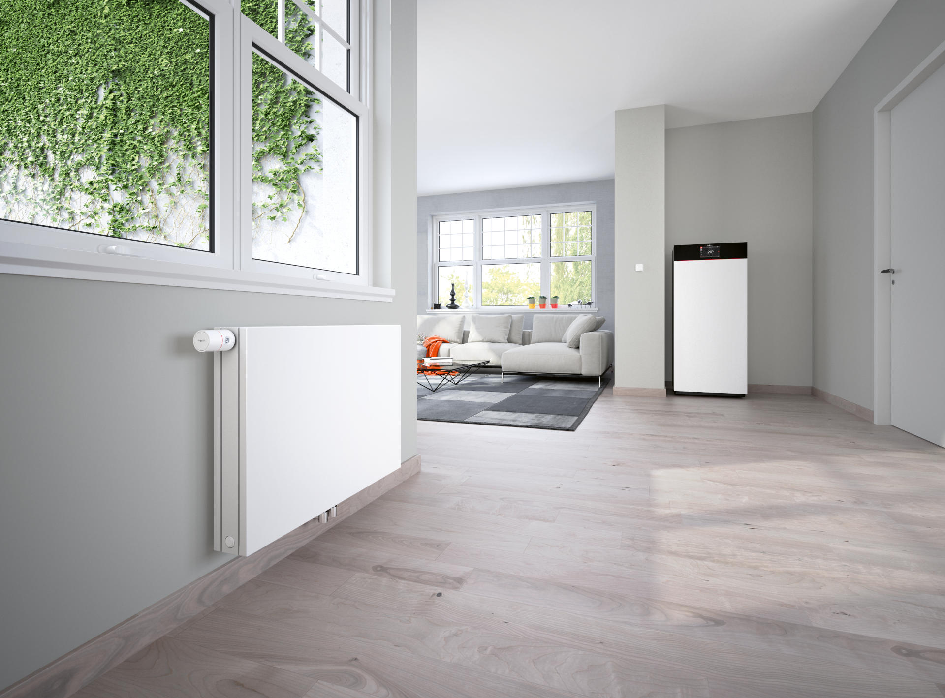 Toplotna pumpa za radijatorsko grejanje u prostoriji sa radijatorom.